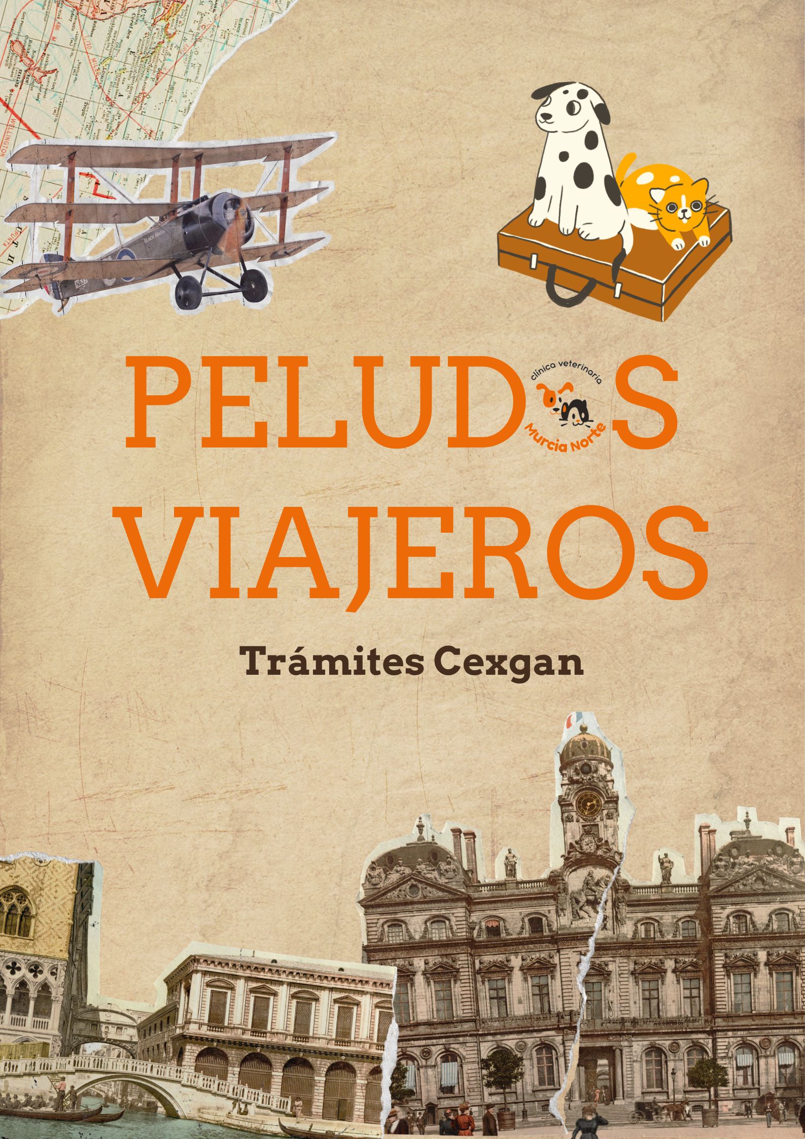 Peludos viajeros: trámites CEXGAN para viajar al extranjero con perros y gatos. Certificados sanitarios gestionados en Clínica Veterinaria Murcia Norte.